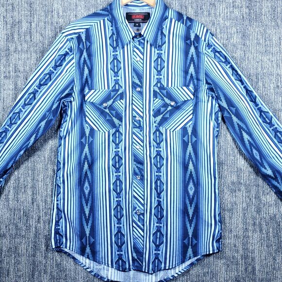 Rock & Roll Denim Pearl Snap Men’s M Aztec Western Southwest Rodeo Cowboy - Picture 14 of 14